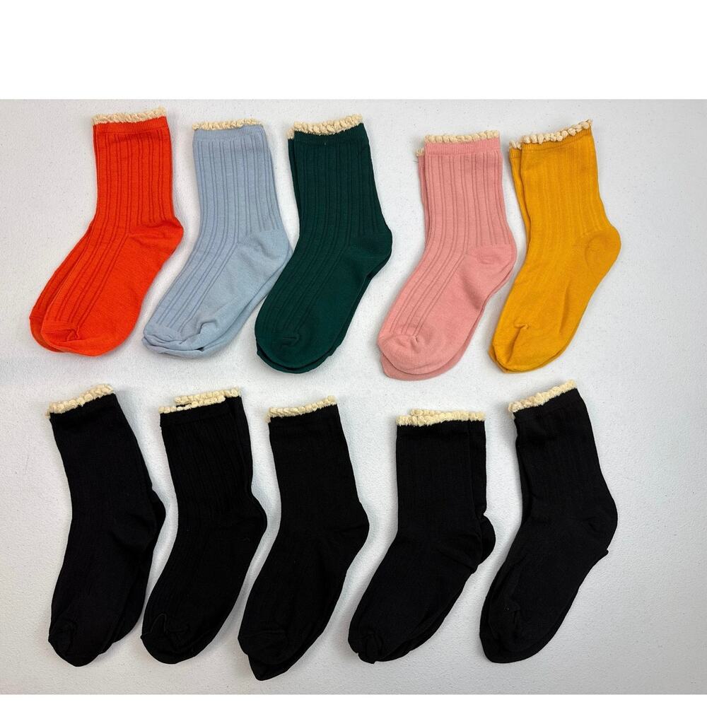 Mid-Calf Ruffle Socks - 70% Cotton, Cute & Comfy for Women (10Pairs)